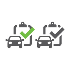 Car diagnostics report with checkmark vector icon. Auto repair service and clipboard filled symbol.