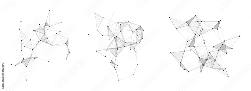 Poster set of shapes interpreted by artificial intelligence on white background. network connection structu