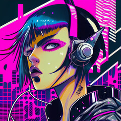 Cyberpunk girl neon lights