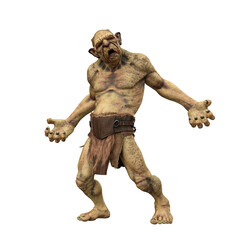 3D illustration of a fantasy mythical troll creature from Scandinavian folklore looking puzzled isolated on a transparent background.