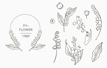Line object collection with hand,magnolia,rose,lavender,jasmine,leaf,flower,sunflower