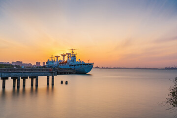 Fototapeta premium Yangtze River Port and Wharf and Yangtze River Scenery in Nanjing, China