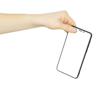 phone with white screen in hand, concept to pass or throw away