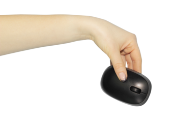 computer mouse in hand, concept to pass or discard