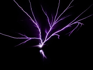 Saint elmo's fire.Lightning strike on airplane cockpit window during flying through thunderstorm...