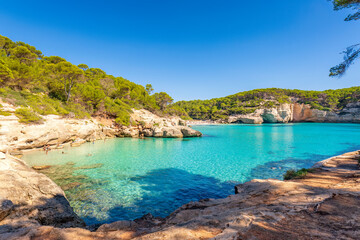 Spain, Balearic Islands, Menorca, Cala Mitjana bay in summer