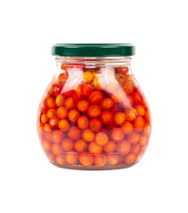 jar with red rowanberry, isolate