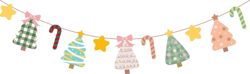 Christmas Tree Party Pennant Star Felt Flag Christmas Tree Banner Bunting Clipart Colorful Celebrate Decoration