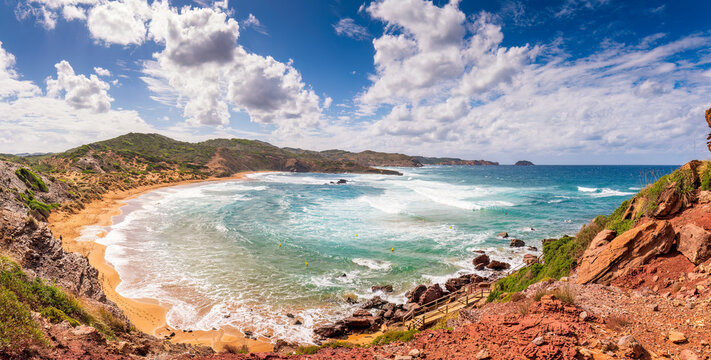 Spain, Balearic Islands, Menorca, Panoramic view of Cavalleria Beach