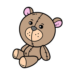 Vector icon illustration of doodle teddy bear baby toy