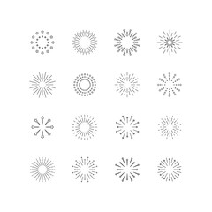 Set of linear fireworks icons. Celebration. Collection of  design elements. Vector illustration.	
