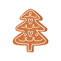 Gingerbread christmas tree isolated on white background. New Year and Christmas gingerbread. Winter homemade sweets. New Year food. Traditional sweet xmas biscuits. Cartoon flat vector illustration.