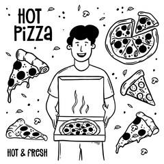 Hand drawn doodle Hot pizza. Doodle vector.