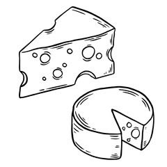 Vector set of cheese isolated on a white background. Hand drawn doodle illustration.