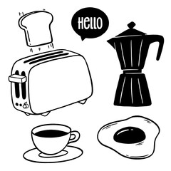 Hand drawn breakfast illustration. Doodle style.