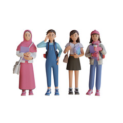 Girl back to school mascot 3d character illustration