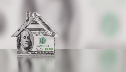 3D Rendering House Model Textured With One Hundred Dollar Banknotes