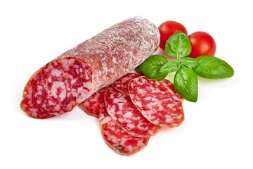 Salami sticks, isolated on white background.