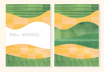 Abstract green shape for field collage or eco pattern. Ecology garden, farm, nature design vector background. Contemporary rectangle pieces composition. Geometric organic applique, patchwork ornament