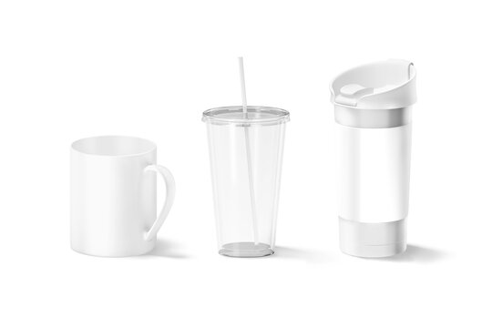 Blank white drink containers mockup, isolated