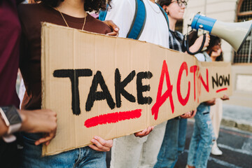 Multicultural teenagers standing up for equality and human rights