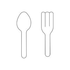 spoon and fork line art icon vector illustration isolated on white background. coloring Page Isolated for Kids.