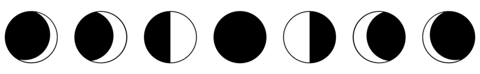 Moon phases icon set. Full moon and crescent signs. Vector illustration