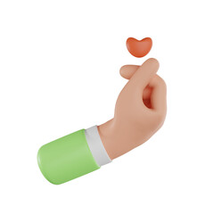 3D Rendering Hand Gesture Represents the Finger Heart Symbol. Cartoon character hand holding red heart. a Message of Love. 3d rendering
