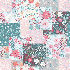 Patchwork seamless pattern from patches with beautiful floral ornaments - 544038751