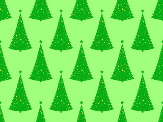 Christmas seamless pattern with green Christmas tree and sparkles. Merry Christmas and Happy New Year. Green fir tree with star. Festive design for wallpapers and banners. Vector illustration