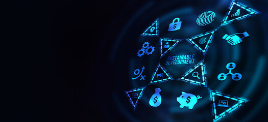 Internet, business, Technology and network concept. SUSTAINABLE DEVELOPMENT inscription, cloud technology concept. 3d illustration.