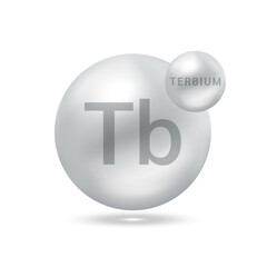 Terbium molecule models silver. Ecology and biochemistry concept. Isolated spheres on white background. 3D Vector Illustration.