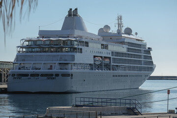 Luxury Silversea Silver cruiseship cruise ship liner yacht Shadow Whisper in port