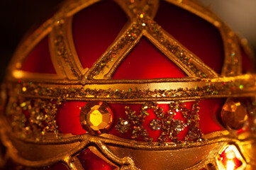 Red and gold christmas ornament close up