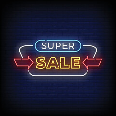 Fototapeta na wymiar Neon Sign super sale with brick wall background vector