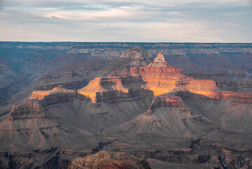 Scenic View Of Beautiful Grand Canyons National Park With Horizon and Cloudy Sky In Arizona During...