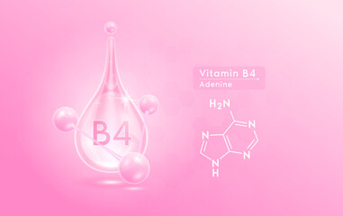 Serum skincare transparent water drops vitamin B4 pink and structure. Moisturizer collagen with molecule glittering and bubbles hyaluronic acid. For ad for beauty cosmetics. Realistic 3d vector.