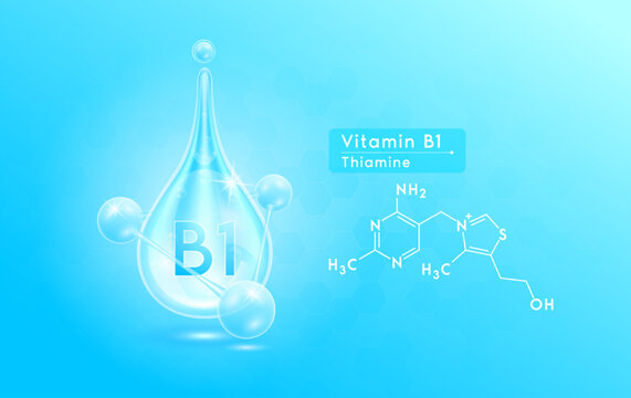Serum skincare transparent water drops vitamin B1 blue and structure. Moisturizer collagen with molecule glittering and bubbles hyaluronic acid. For ad for beauty cosmetics. Realistic 3d vector.