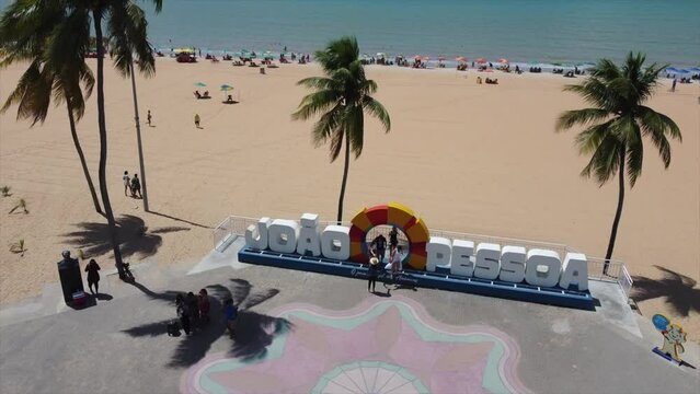 Jo&atilde;o Pessoa Sign on Boardwalk of City. Beautiful view showing tropical beaches and Skyscrapers.
Jo&atilde;o Pessoa, Brazil by Drone 4k 
Aerial Travel + Nature