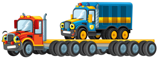 funny looking cartoon tow truck driver with car truck