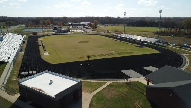 Reverse Aerial of high school football davie county, Winston Salem, NC