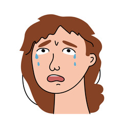 Fototapeta premium Sad woman cries with pain and grief. Sobbing girl flat character sheds tears, expresses the emotions of misfortune and despair . Isolated. Vector illustration.