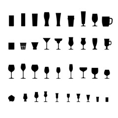 Bar glasses black silhouette icons set isolated PNG - obrazy, fototapety, plakaty
