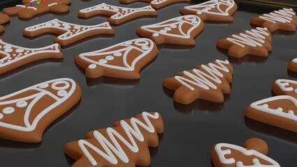 Tasty homemade Christmas cookies. New Year, DAY, holidays preparation and creativity concept. Getting ready to celebration. 3d render