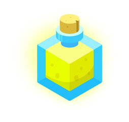 Yellow potions in a bottle illustration. GUI element.