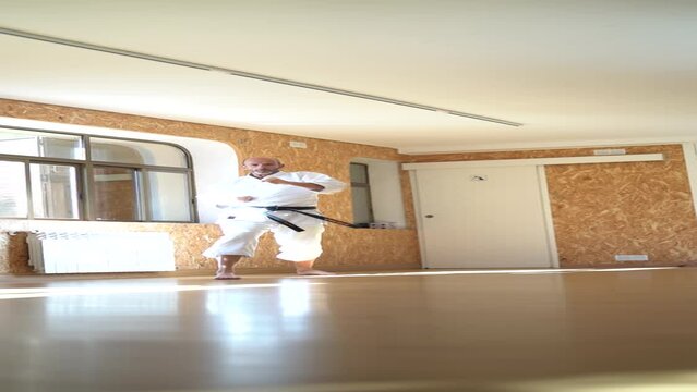 maestro de karate realizando t&eacute;cnicas de combate