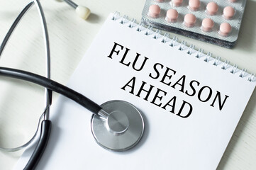 Concept words Flu season ahead. Medical and Coronavirus COVID-19 protection concept