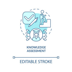 Knowledge assessment turquoise concept icon. Advantage of formal education abstract idea thin line illustration. Isolated outline drawing. Editable stroke. Arial, Myriad Pro-Bold fonts used
