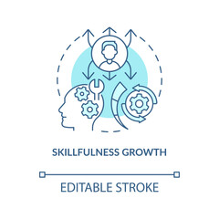 Skillfulness growth turquoise concept icon. Advantage of non formal education abstract idea thin line illustration. Isolated outline drawing. Editable stroke. Arial, Myriad Pro-Bold fonts used