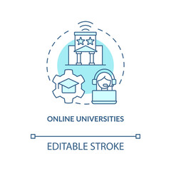 Naklejka premium Online universities turquoise concept icon. E learning. Educational service provide abstract idea thin line illustration. Isolated outline drawing. Editable stroke. Arial, Myriad Pro-Bold fonts used